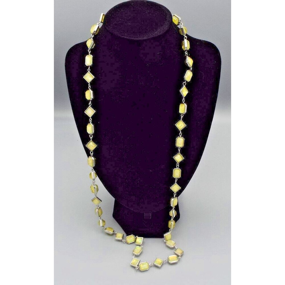 Charming Charlie Silver tone Moon Stone Art Deco Single Strand Necklace 38" - Picture 5 of 9